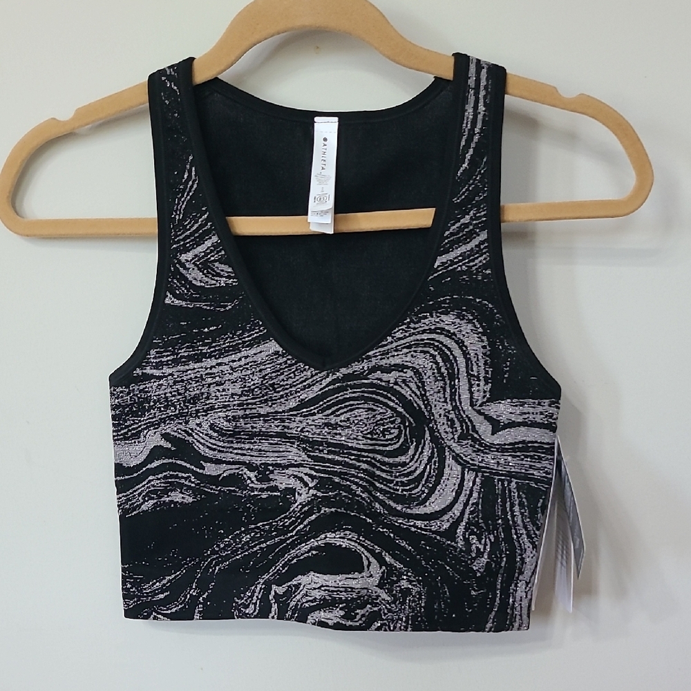 Athleta NWT Aurora Seamless Shine Black White Marble Tank Top/Bra Top Size Small